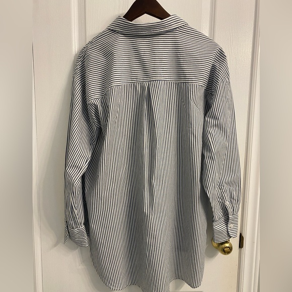 Anthropologie Maeve Buttondown Long Sleeve Classic Shirt Striped High Low Size L - Picture 6 of 10